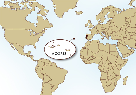 Location of the Açores on a world map
